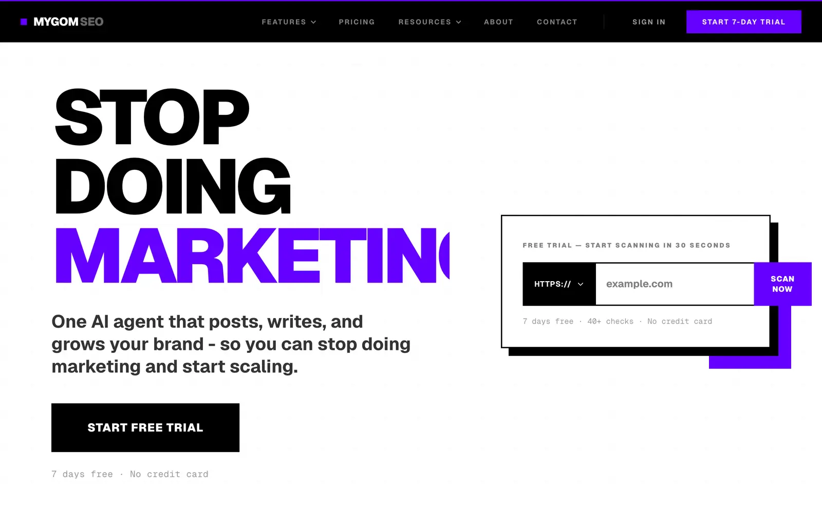 Screenshot of the Mygom SEO website