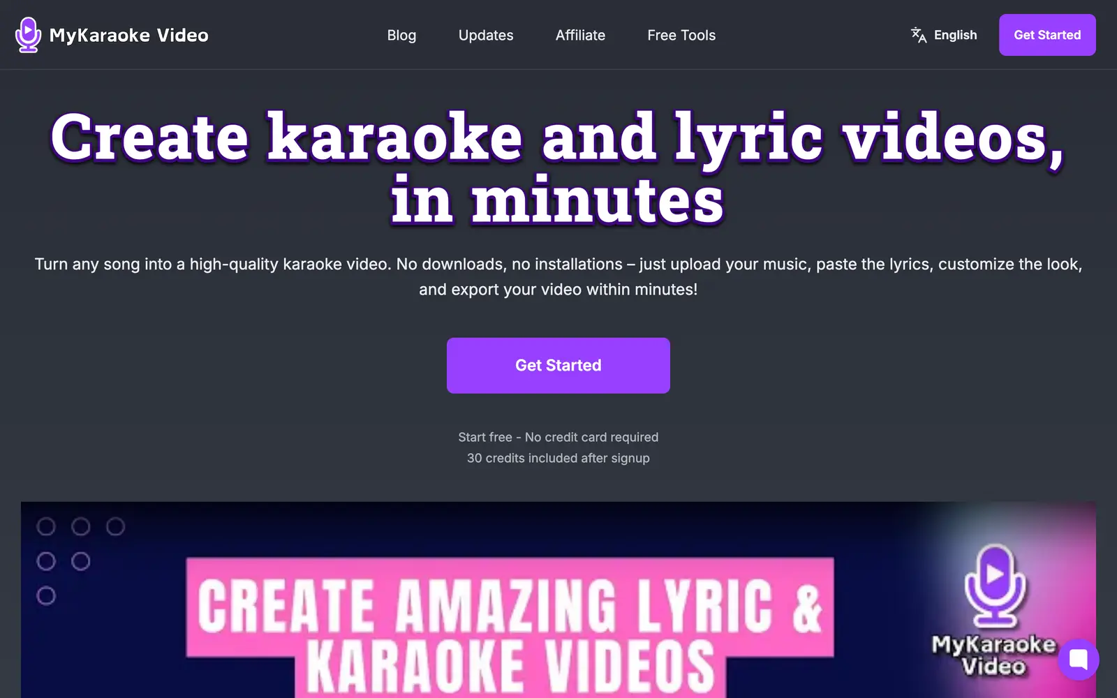 Screenshot of the MyKaraoke Video website