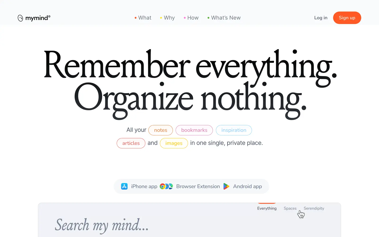 Screenshot of the mymind website