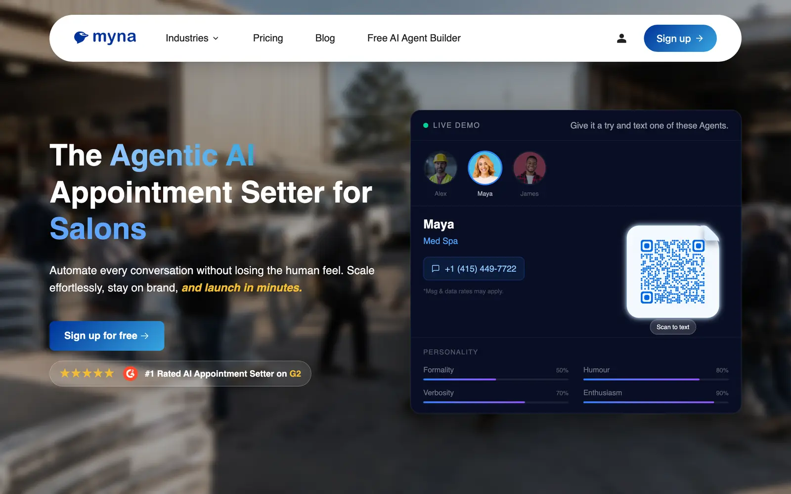Screenshot of the Myna website