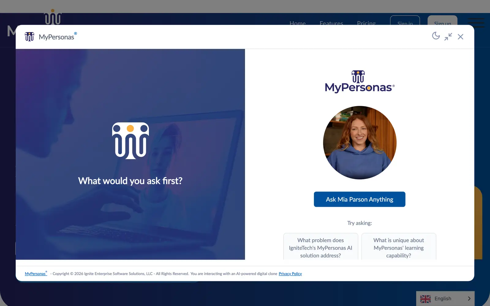 Screenshot of the MyPersonas® website