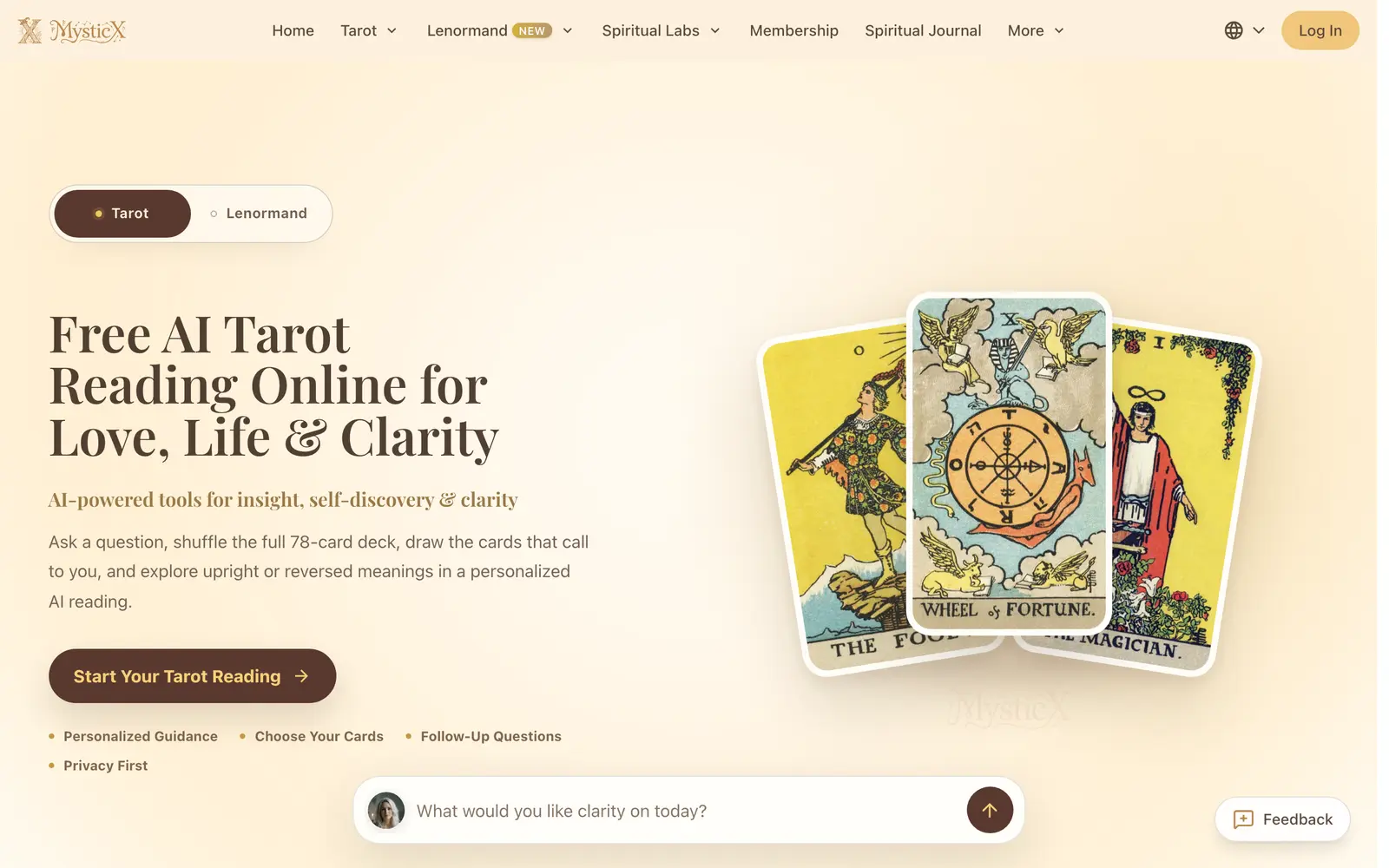 Screenshot of the MysticX website