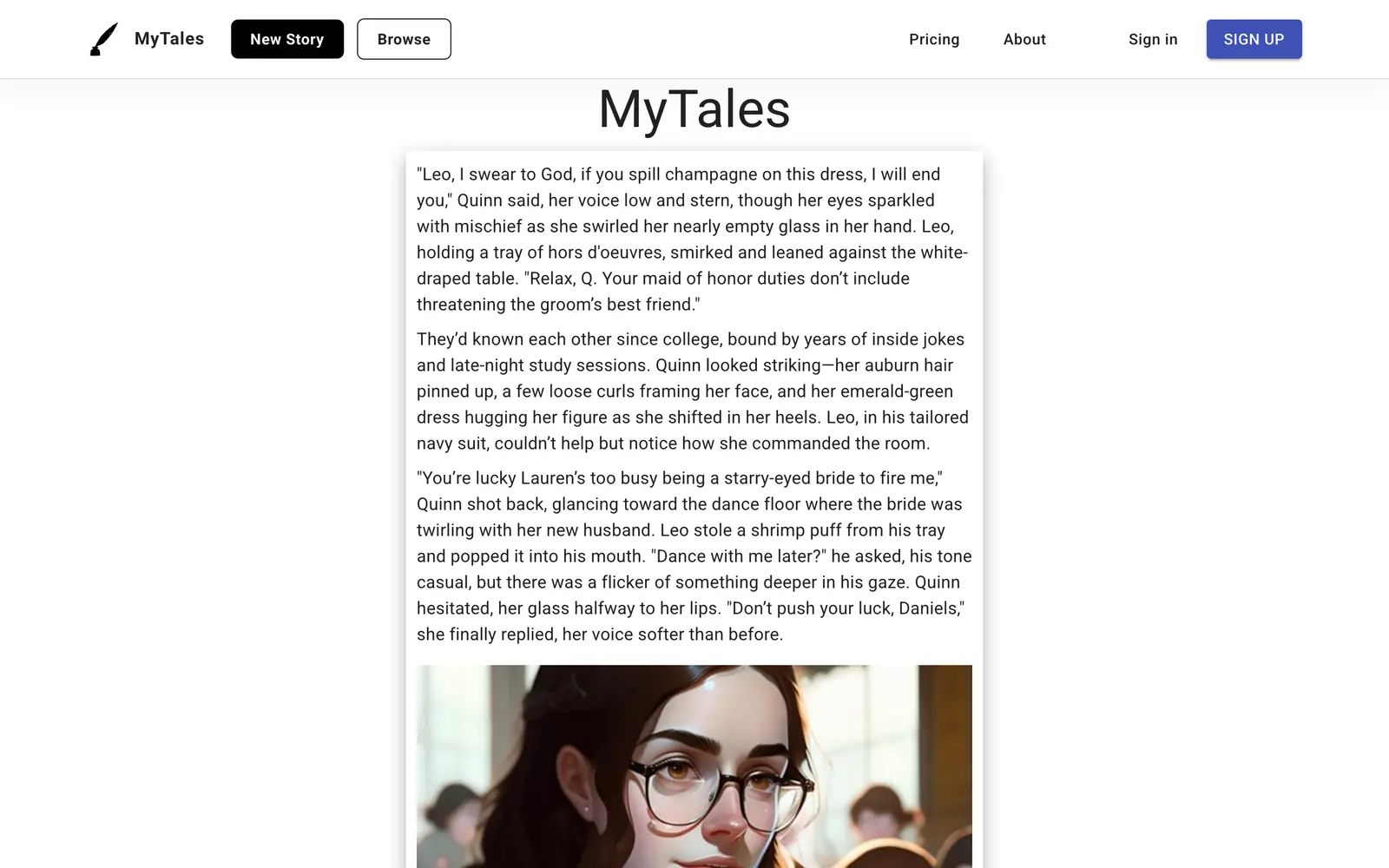 Screenshot of the Mytales website