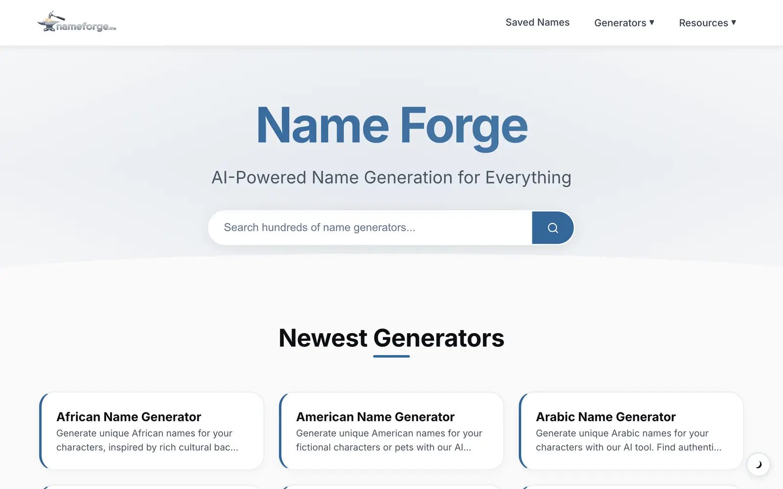 Screenshot of the NameForge website