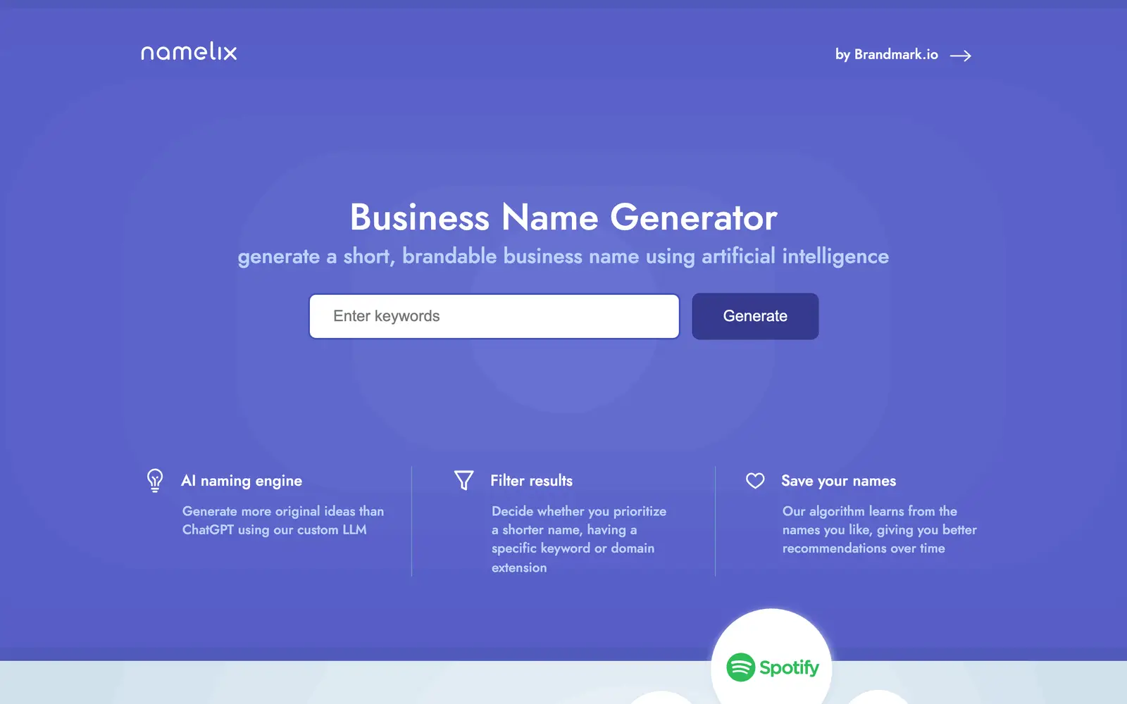 Screenshot of the Namelix website