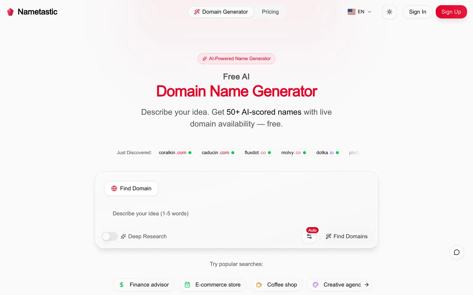 Screenshot of the Nametastic website