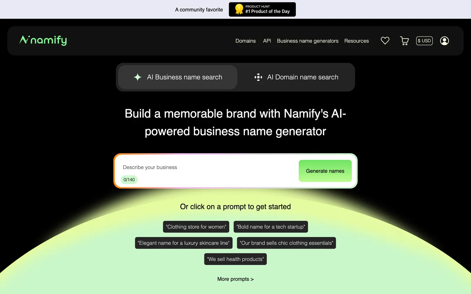 Screenshot of the Namify website