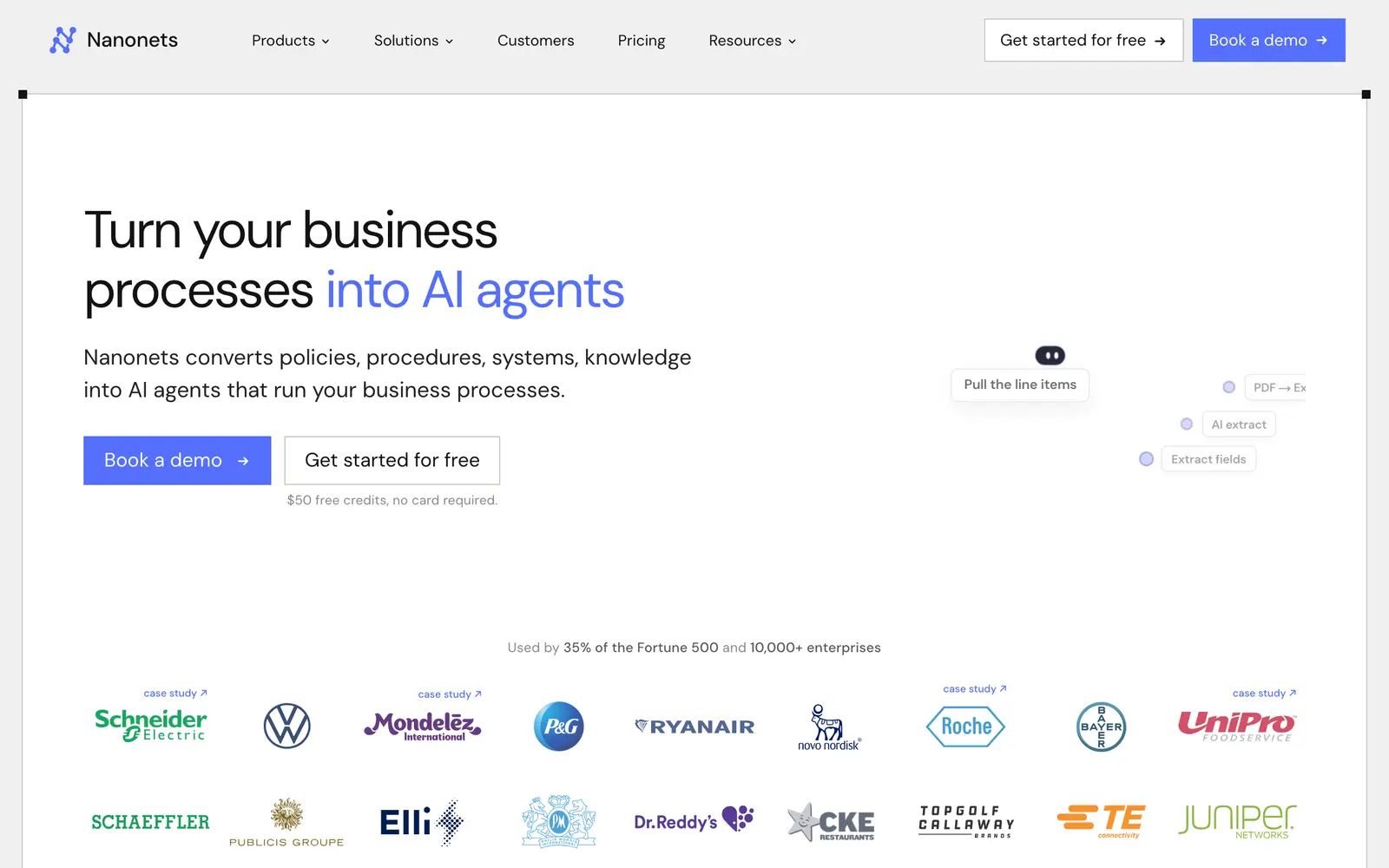 Screenshot of the Nanonets website
