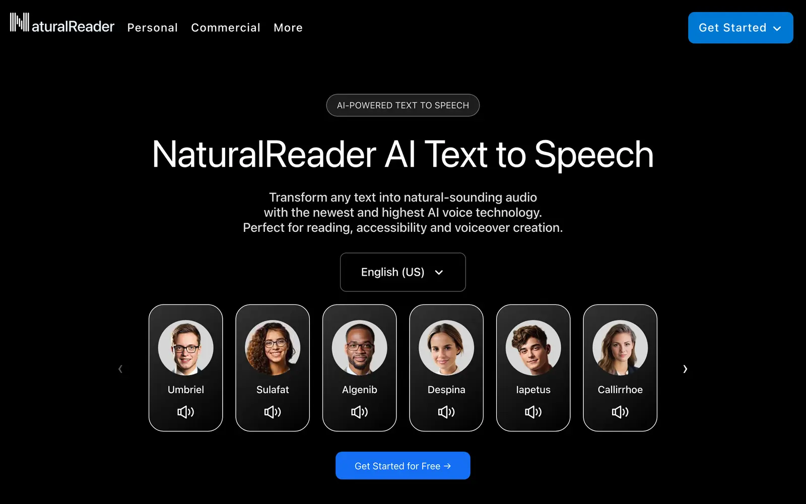 Screenshot of the NaturalReader website