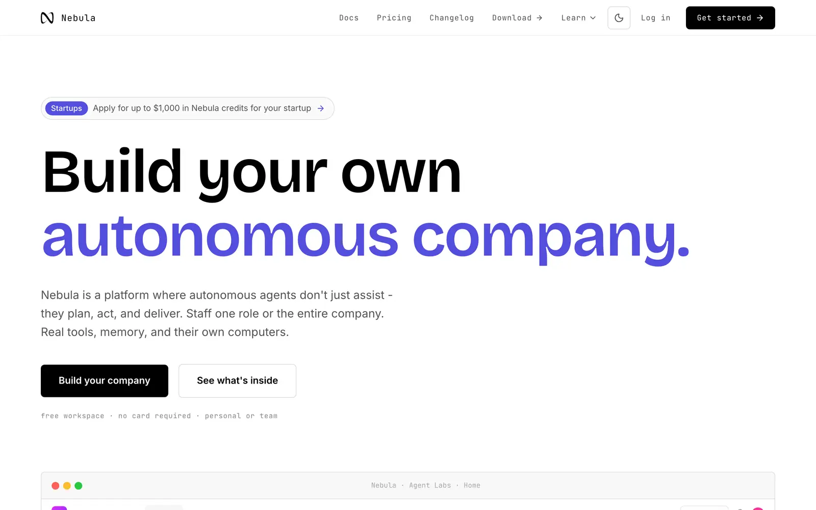Screenshot of the Nebula website