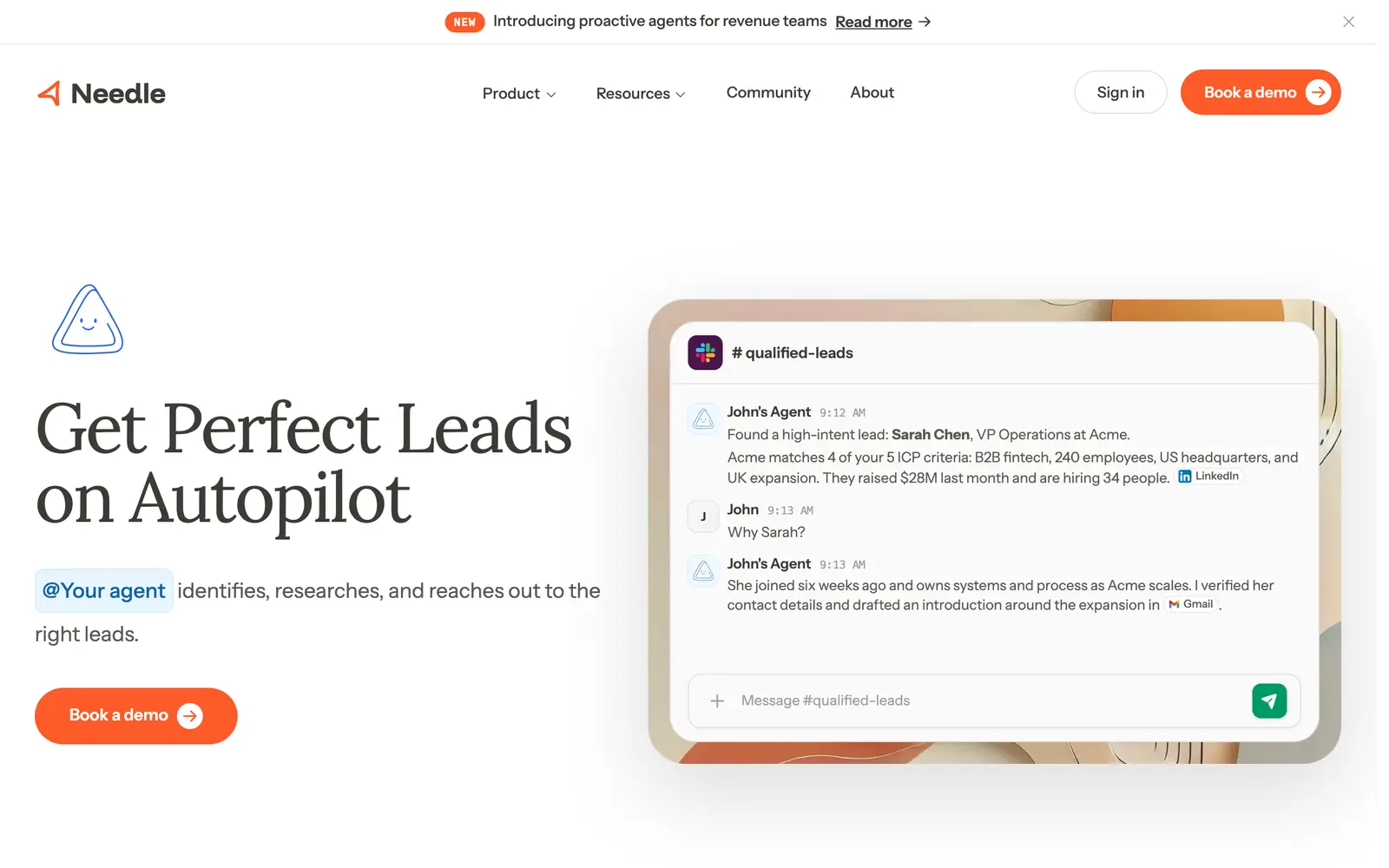 Screenshot of the Needle website