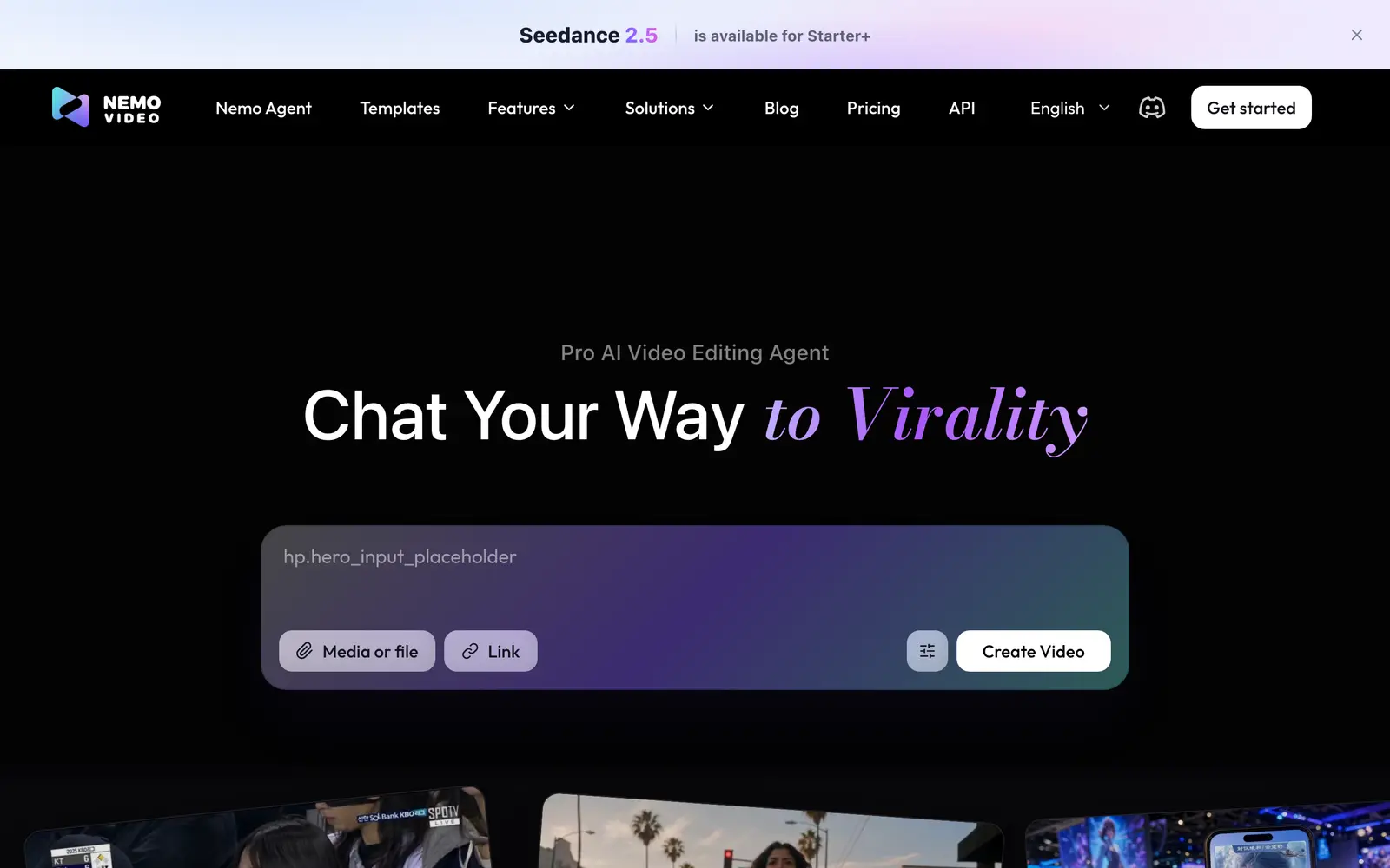 Screenshot of the NemoVideo website