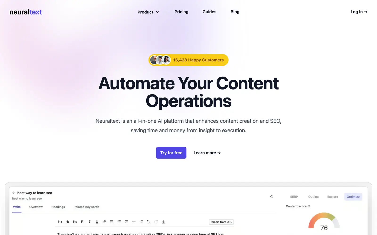 Screenshot of the NeuralText website