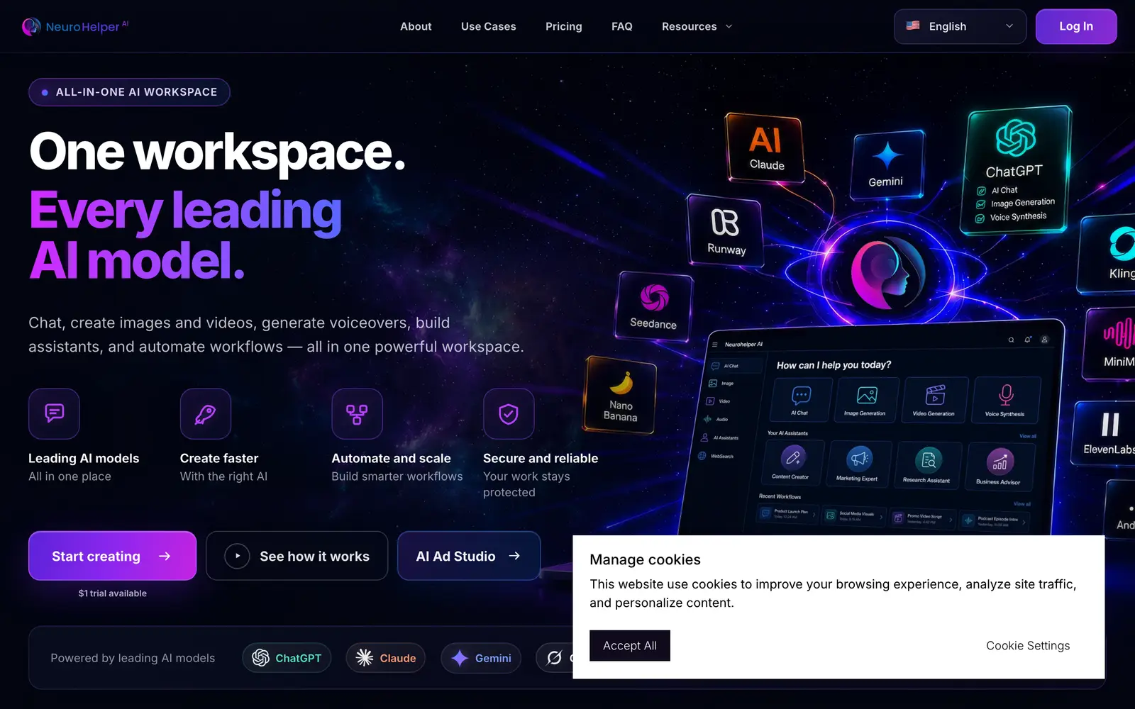 Screenshot of the Neurohelper AI website