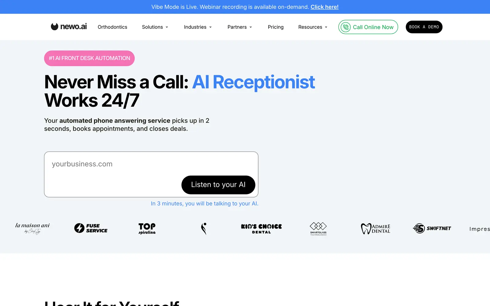 Screenshot of the Newo website