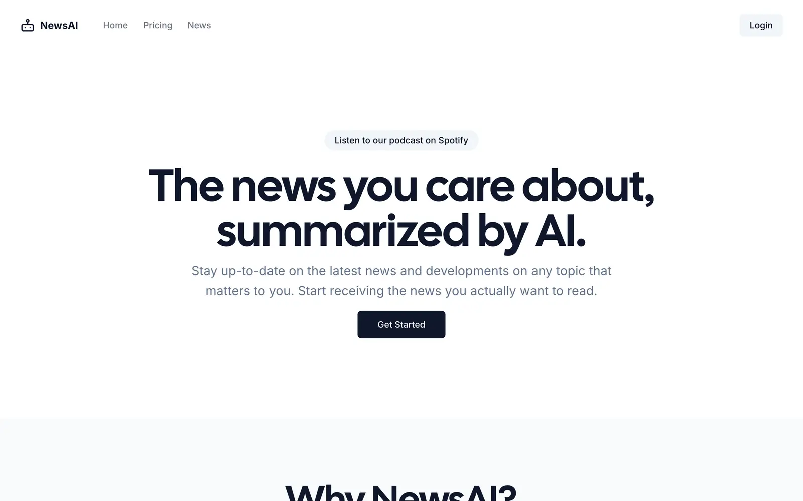 Screenshot of the NewsAI website