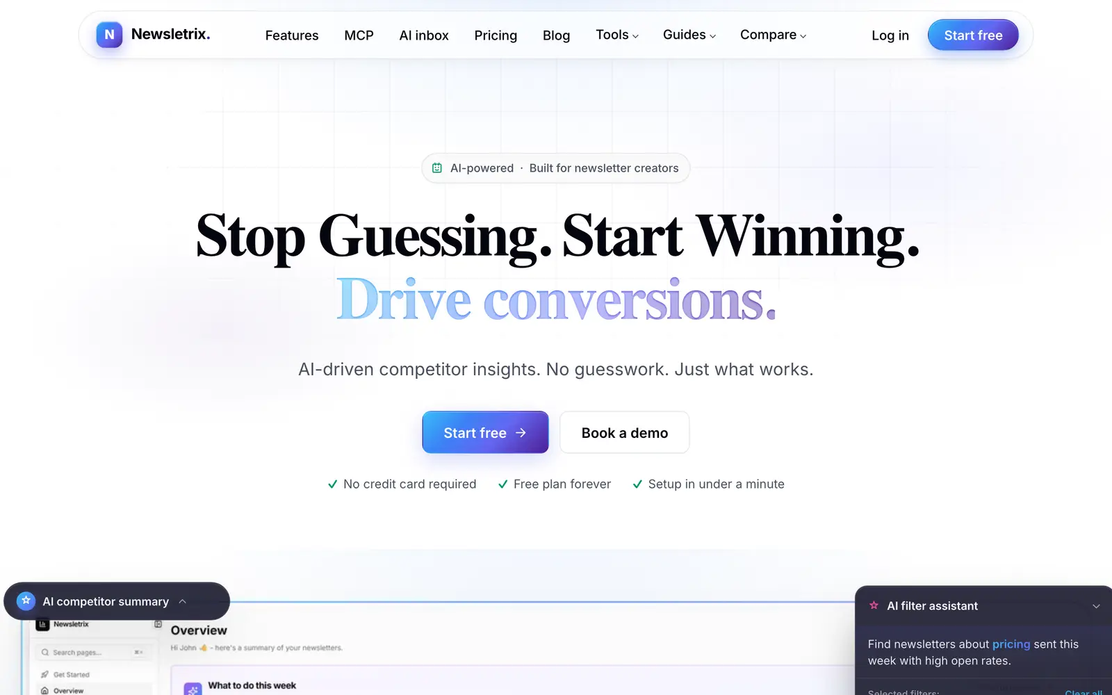 Screenshot of the Newsletrix website