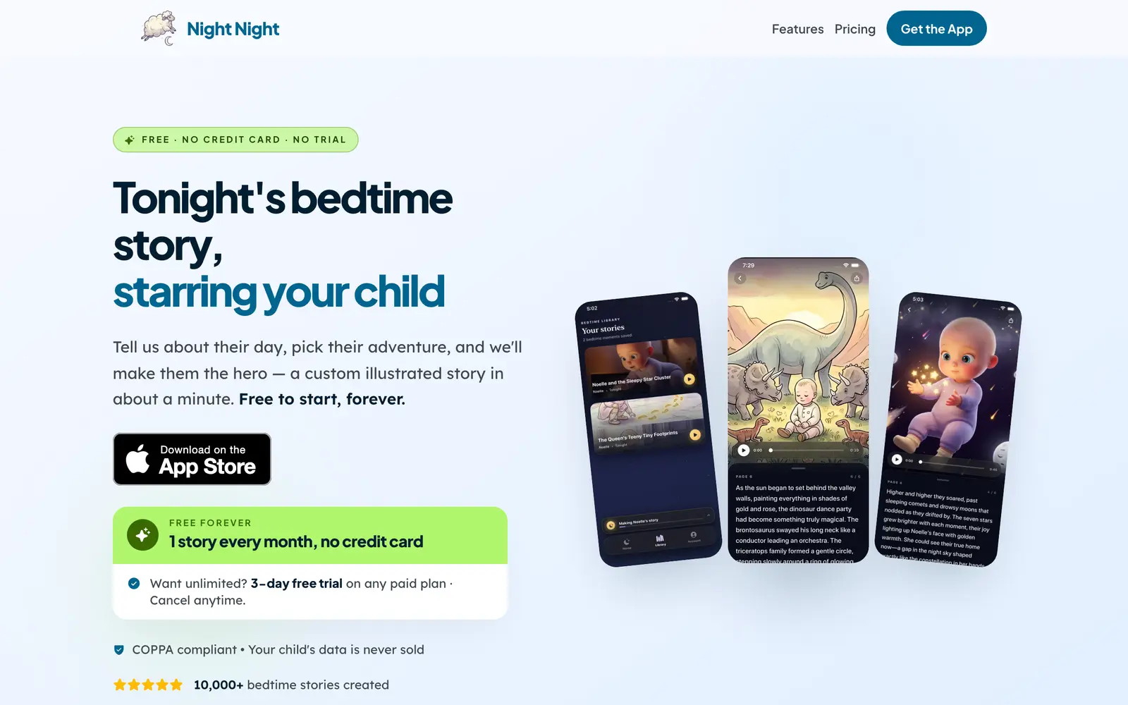 Screenshot of the Night Night website
