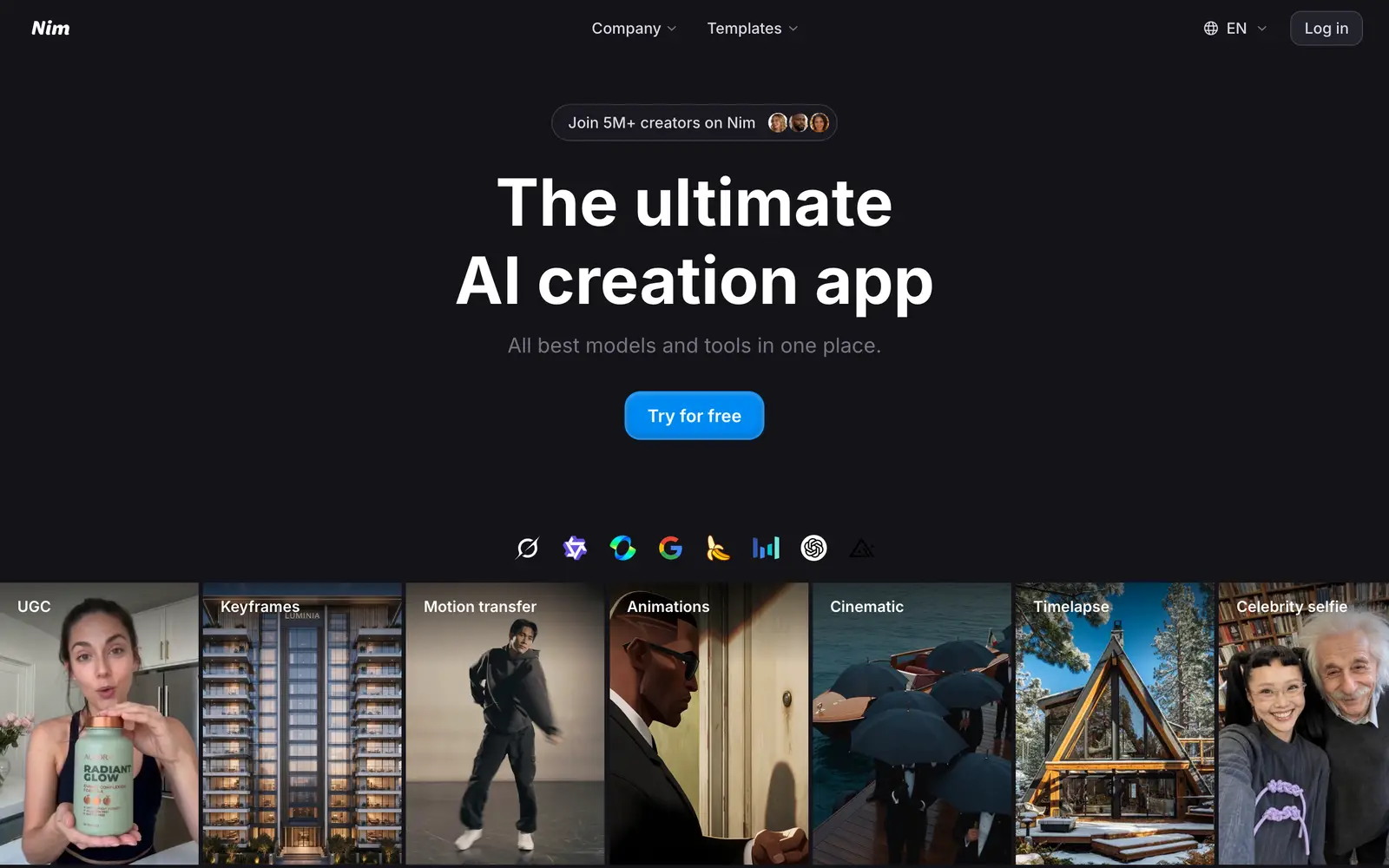 Screenshot of the Nim Video website