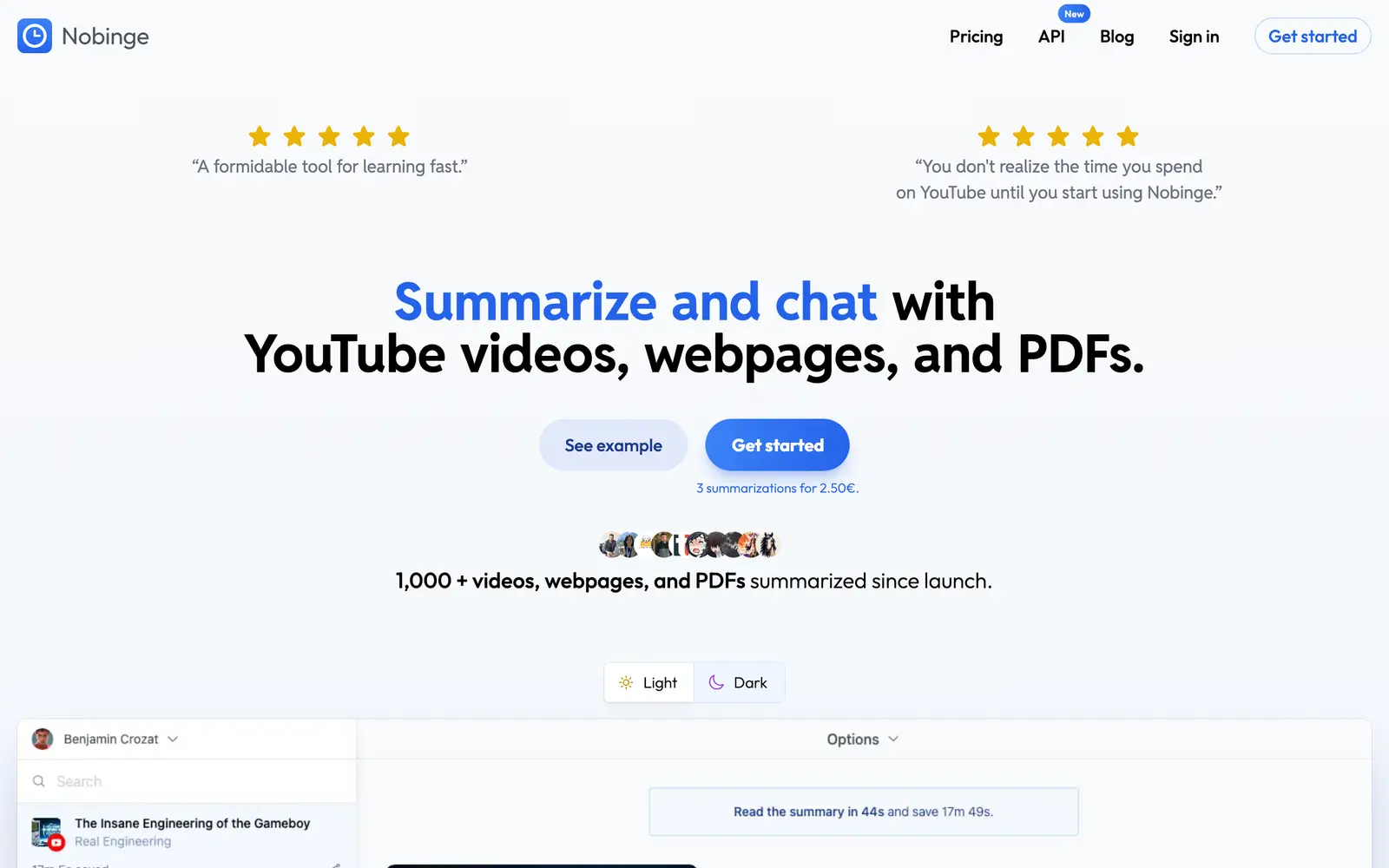 Screenshot of the Nobinge website