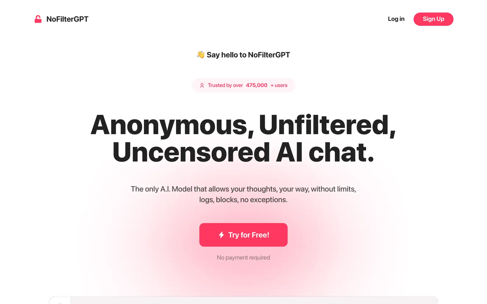 Screenshot of the NoFilterGPT website