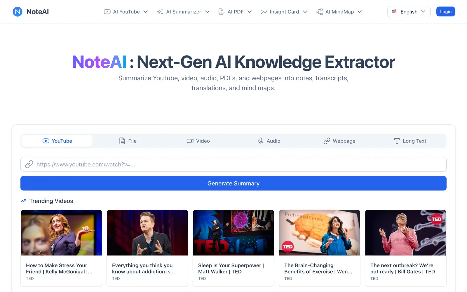 Screenshot of the NoteAI website