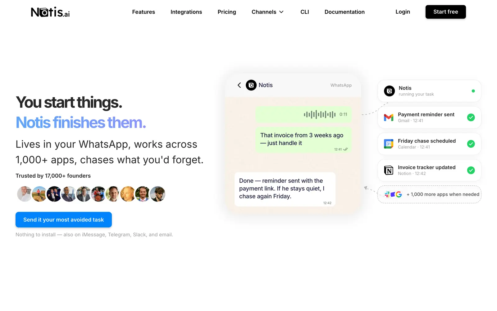 Screenshot of the Notis website
