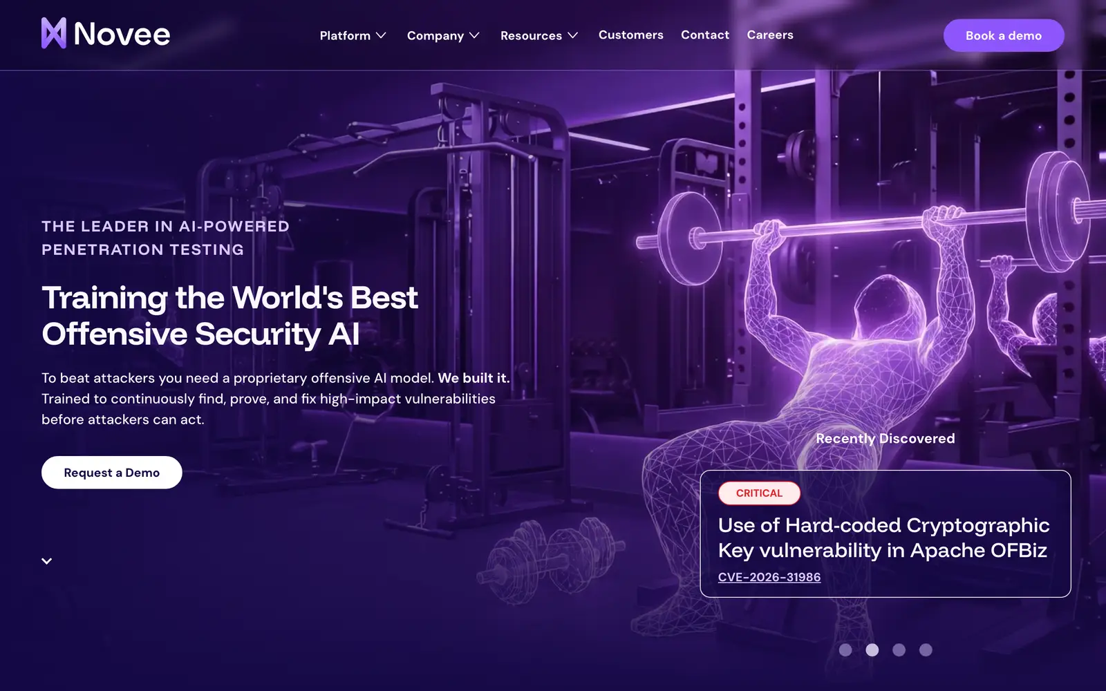 Screenshot of the Novee website
