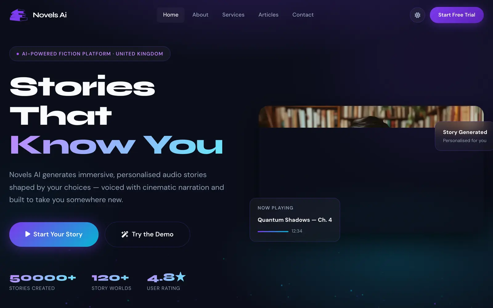 Screenshot of the Novels AI website