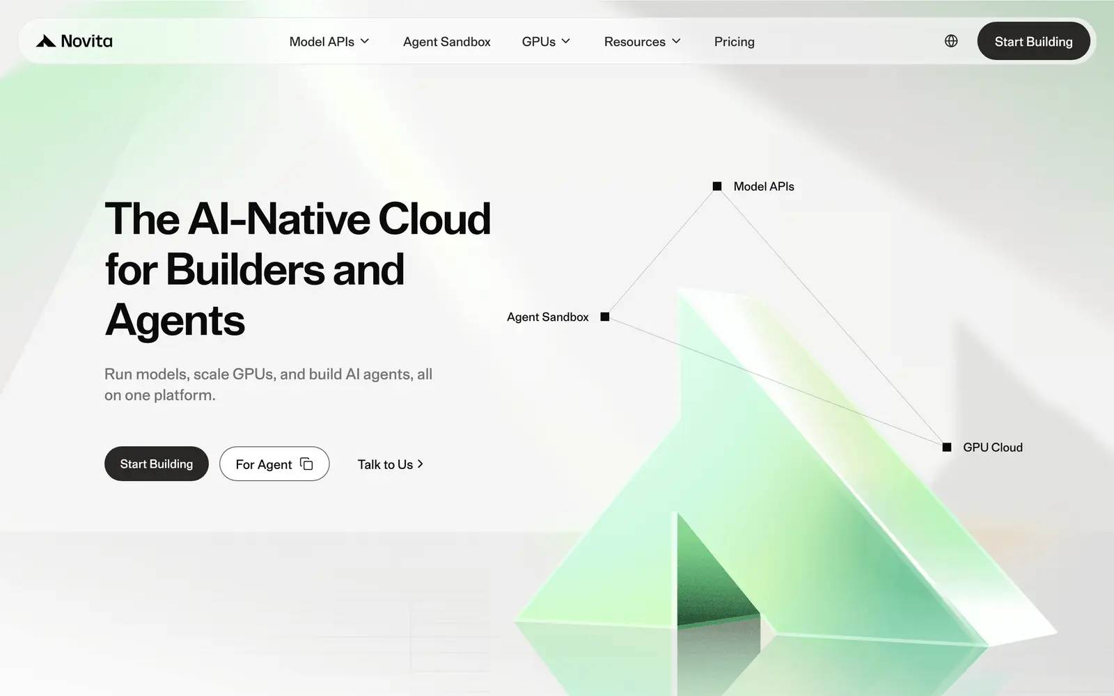 Screenshot of the Novita website