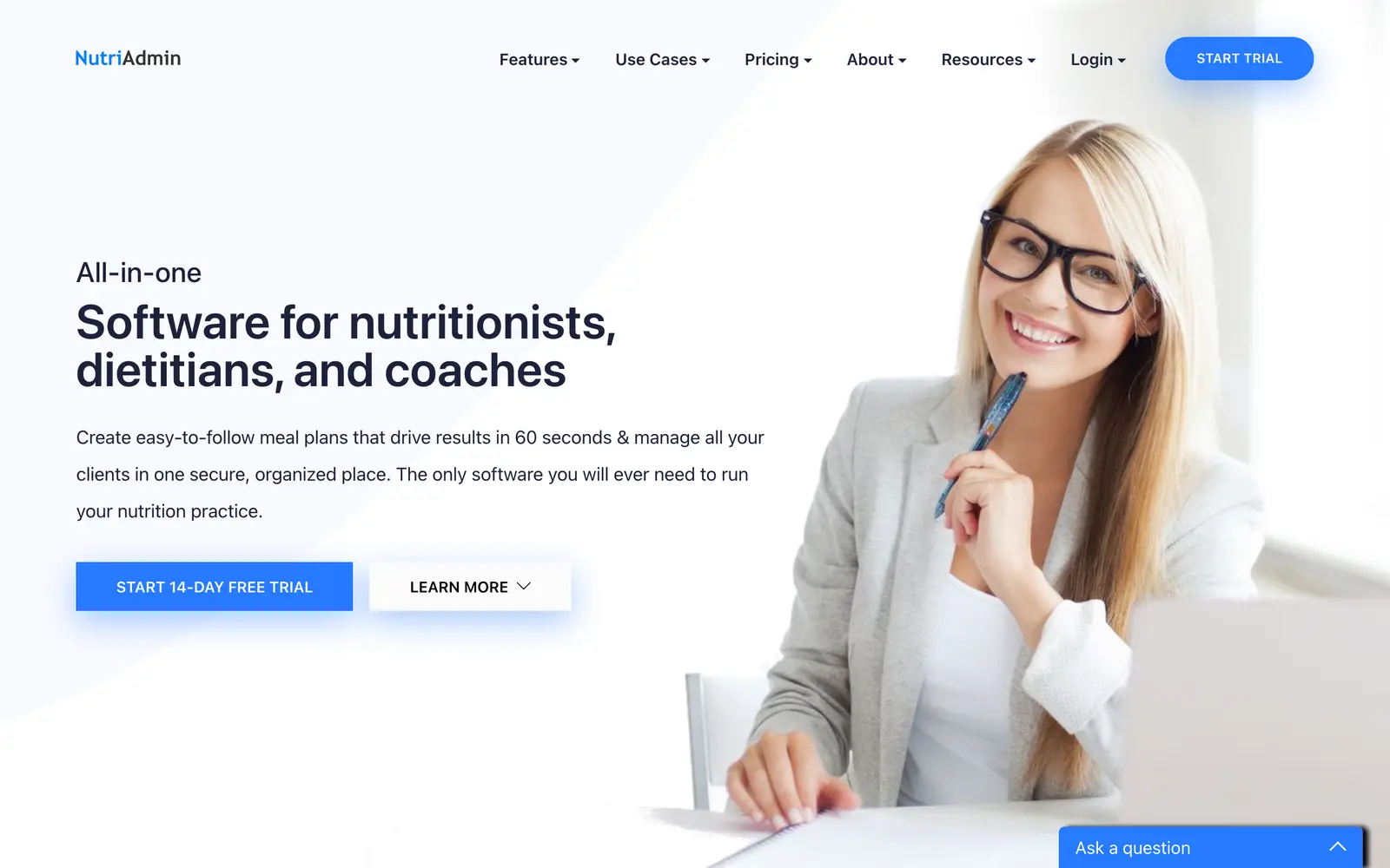 Screenshot of the NutriAdmin website