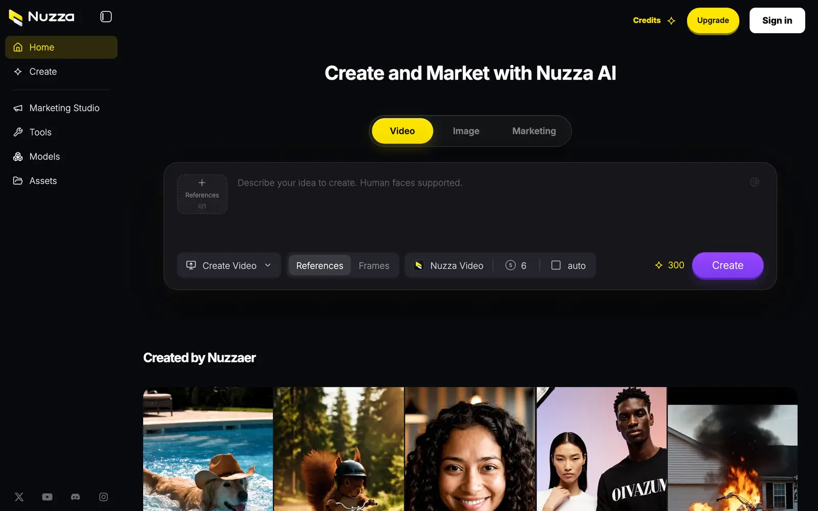 Screenshot of the Nuzza AI website