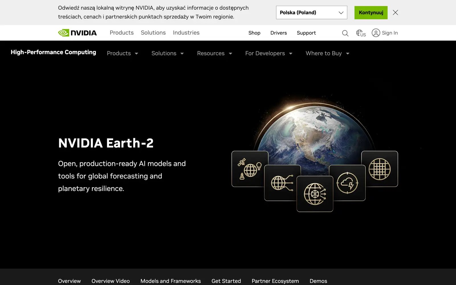 Screenshot of the NVIDIA Earth-2 website