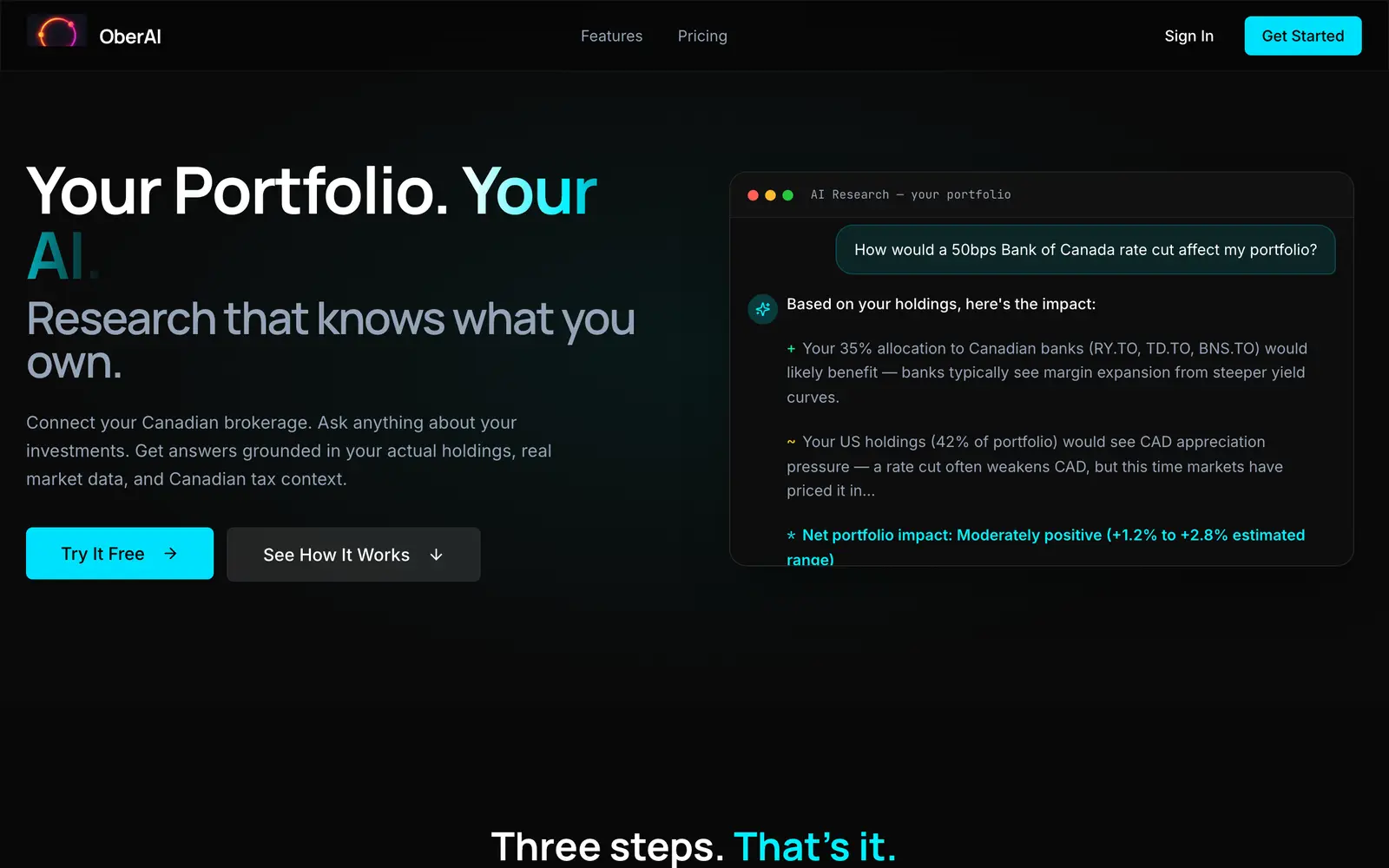 Screenshot of the OberAI website