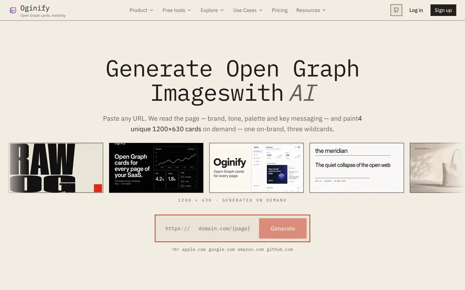 Screenshot of the Oginify website