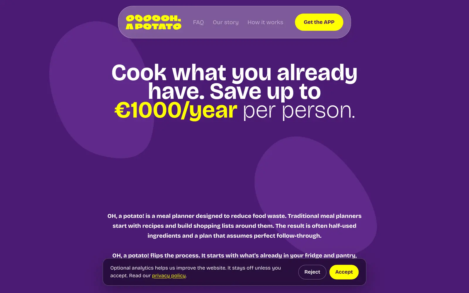 Screenshot of the OH, a potato! website