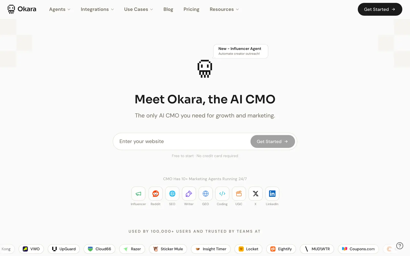 Screenshot of the Okara website