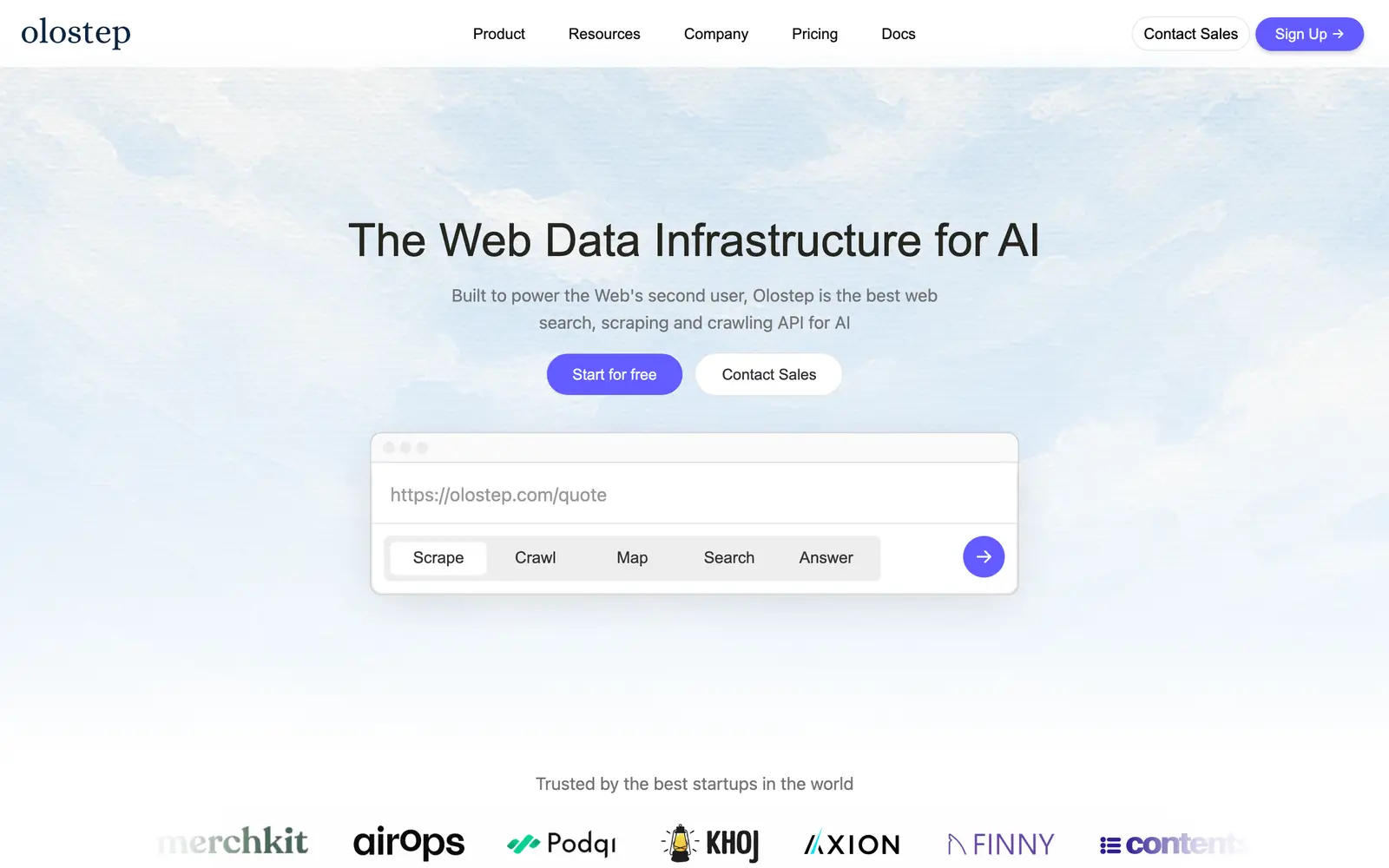 Screenshot of the Olostep website