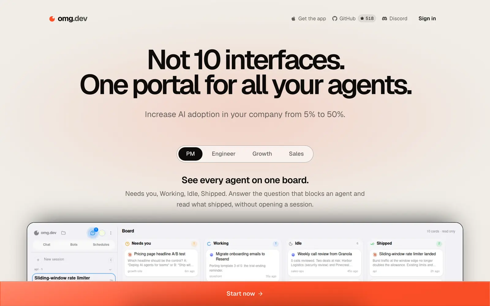Screenshot of the omg.dev website