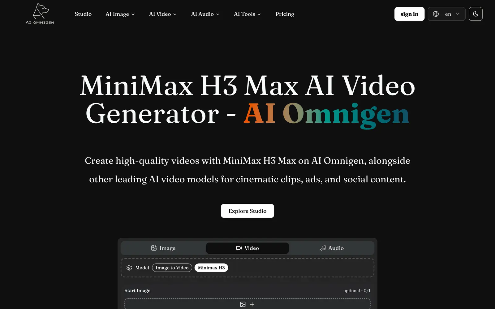 Screenshot of the OmniGen AI website