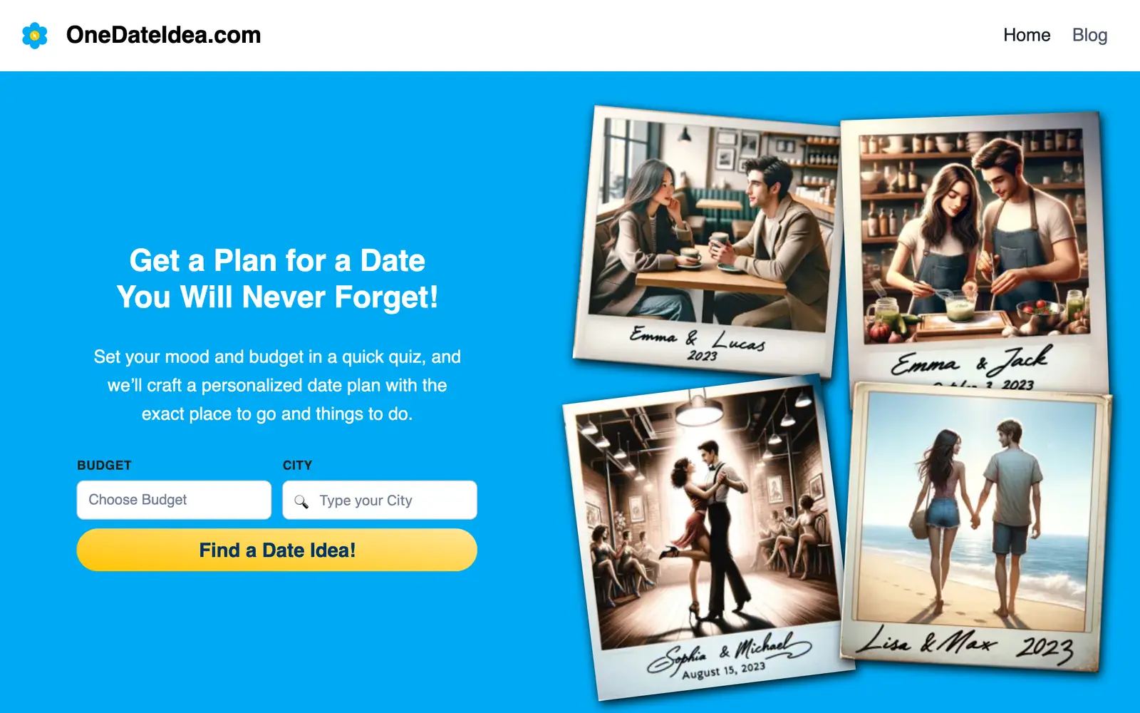 Screenshot of the OneDateIdea website