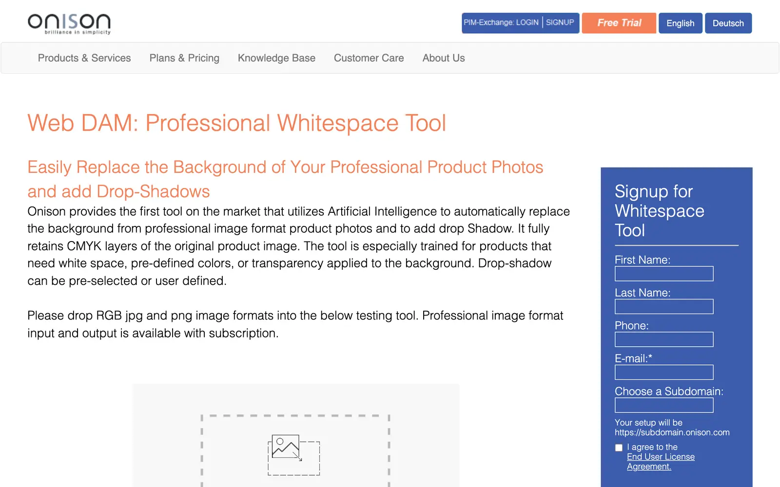 Screenshot of the Onison Image Background Remover website