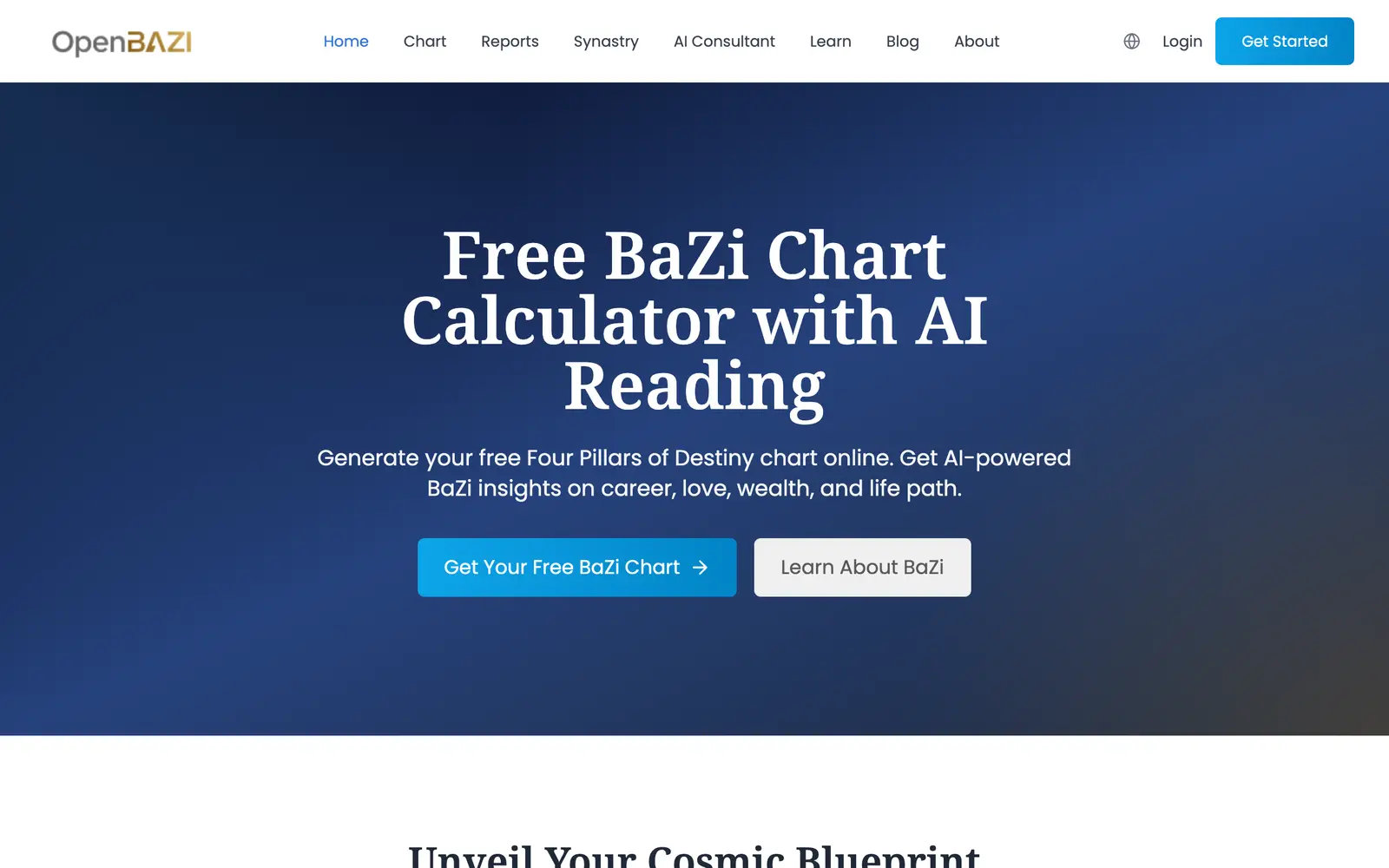 Screenshot of the OpenBAZI website