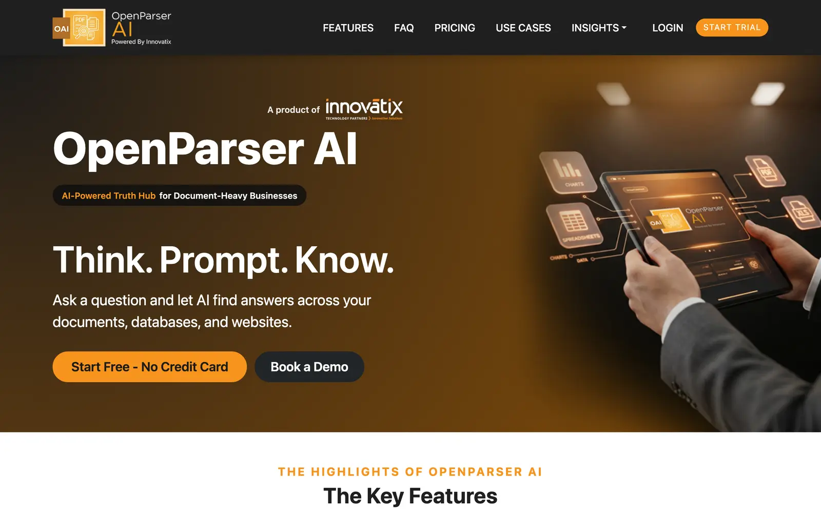 Screenshot of the OpenParser AI website