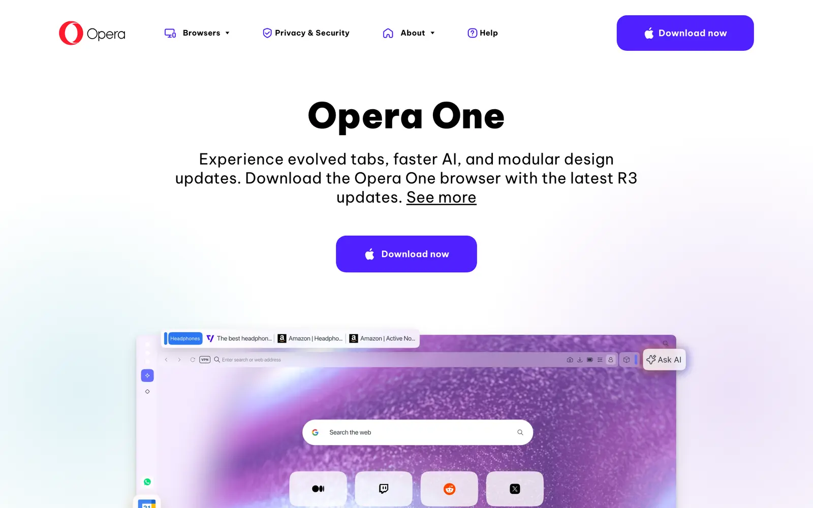 Screenshot of the Opera One website