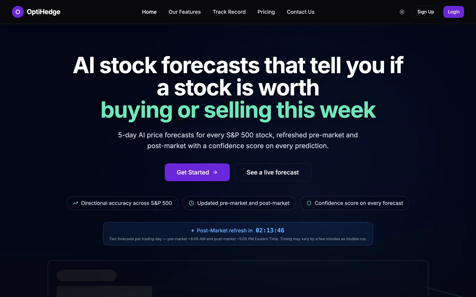 Screenshot of the OptiHedge website