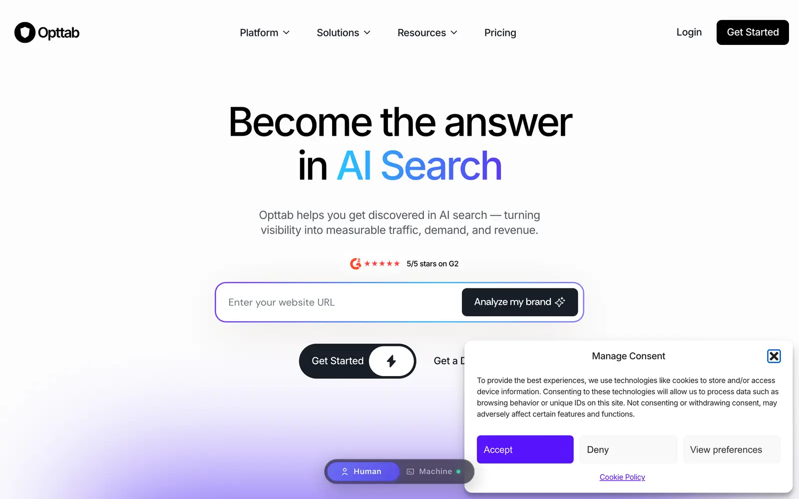 Screenshot of the Opttab website