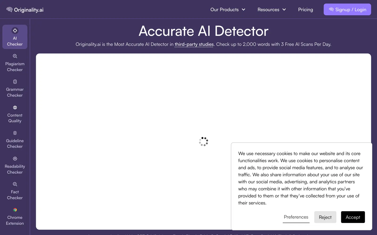 Screenshot of the Originality.AI website