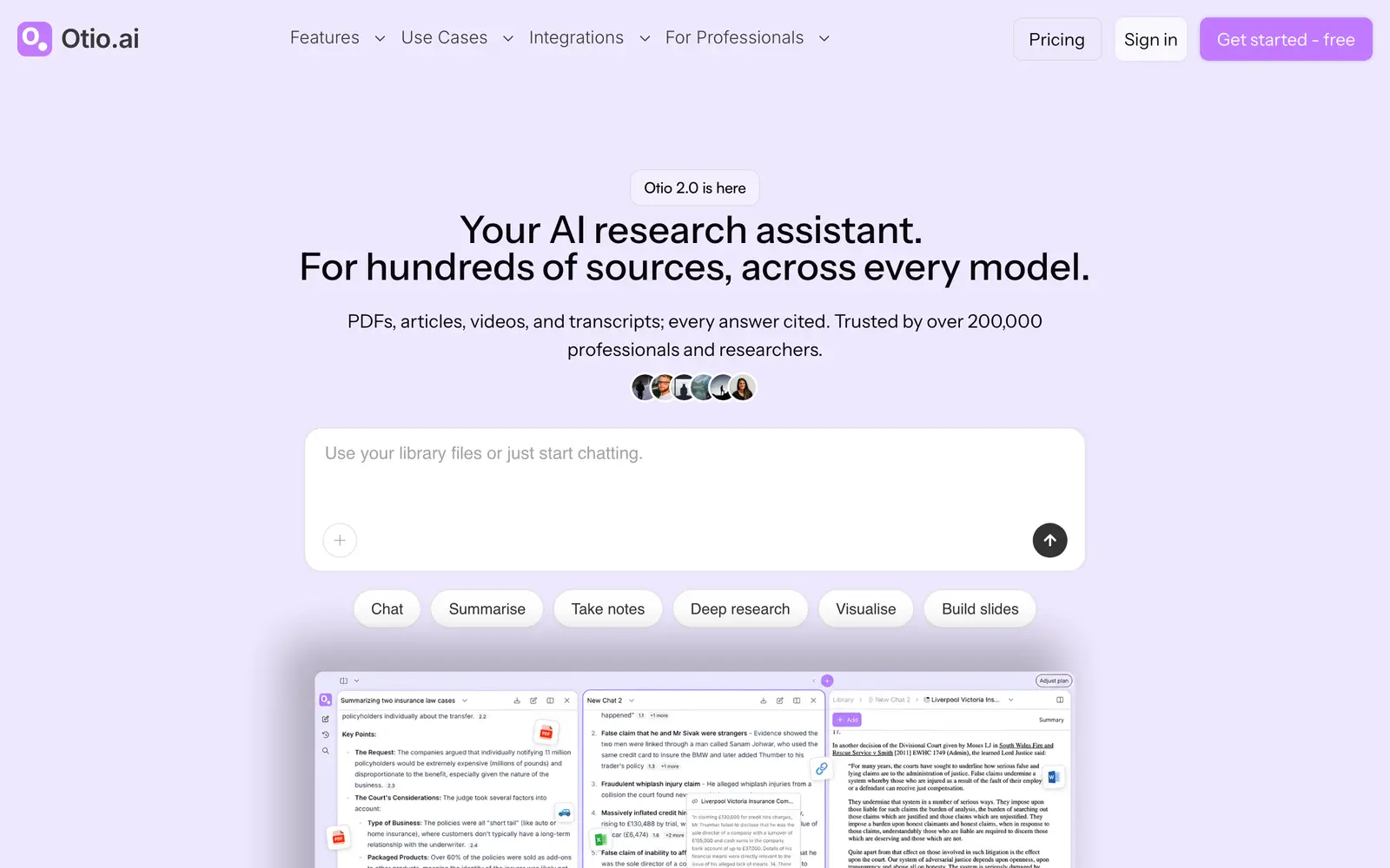 Screenshot of the Otio website