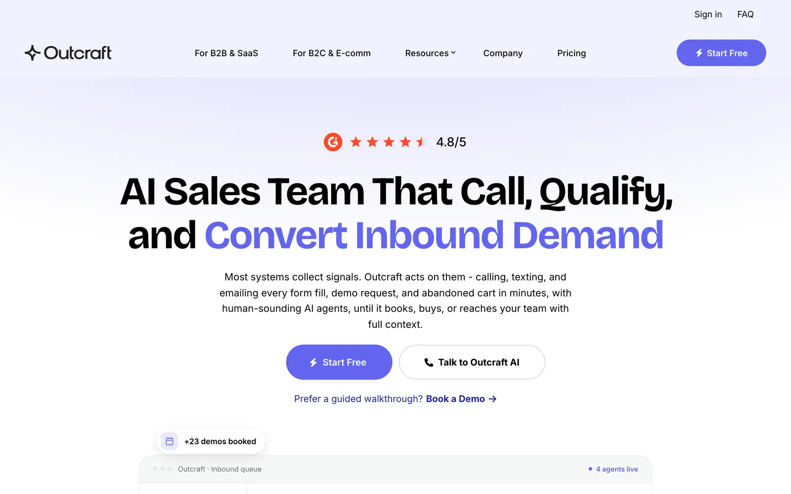 Screenshot of the Outcraft AI website